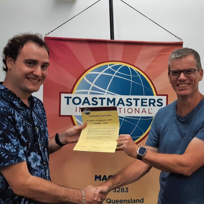 Mackay Toastmasters 45 years Certificate